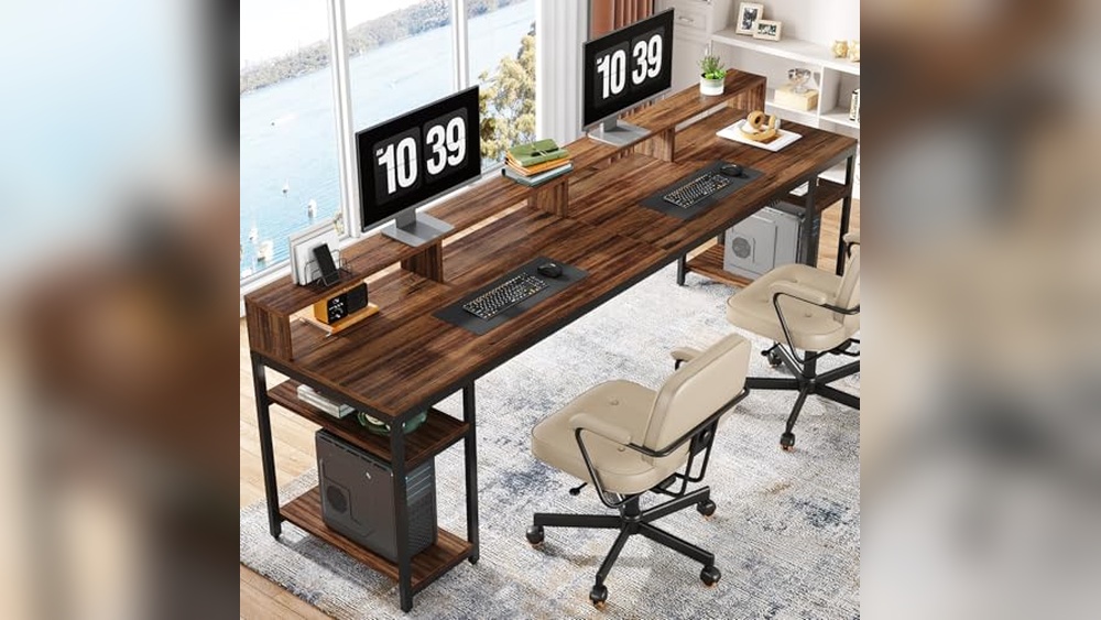 Work Desks for Home Office Long Shelves below