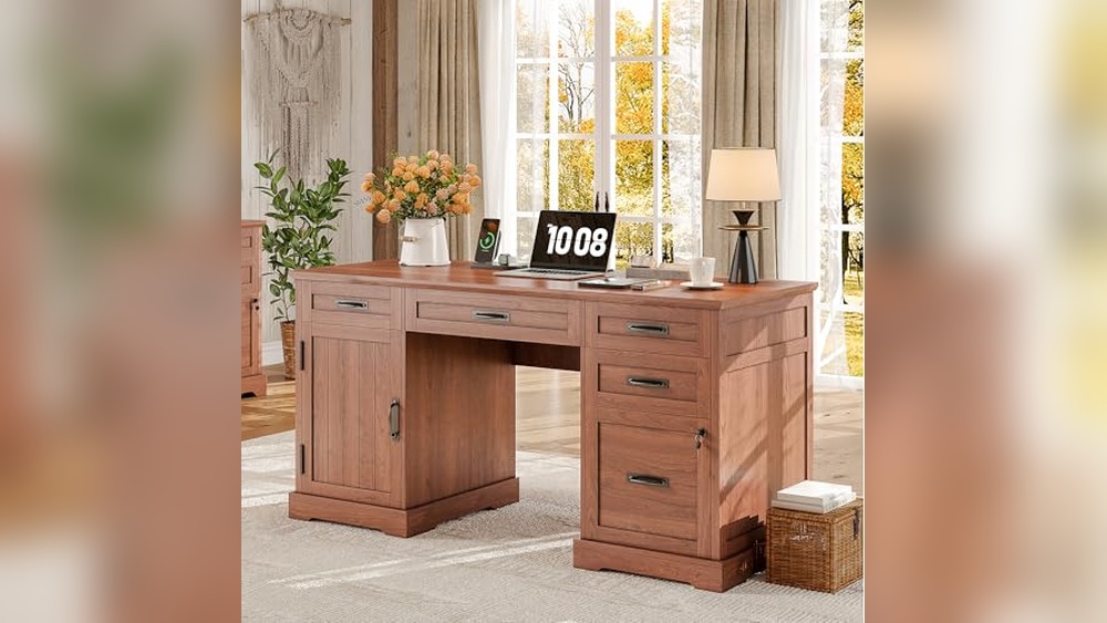 Wood Home Office Desk With Drawers
